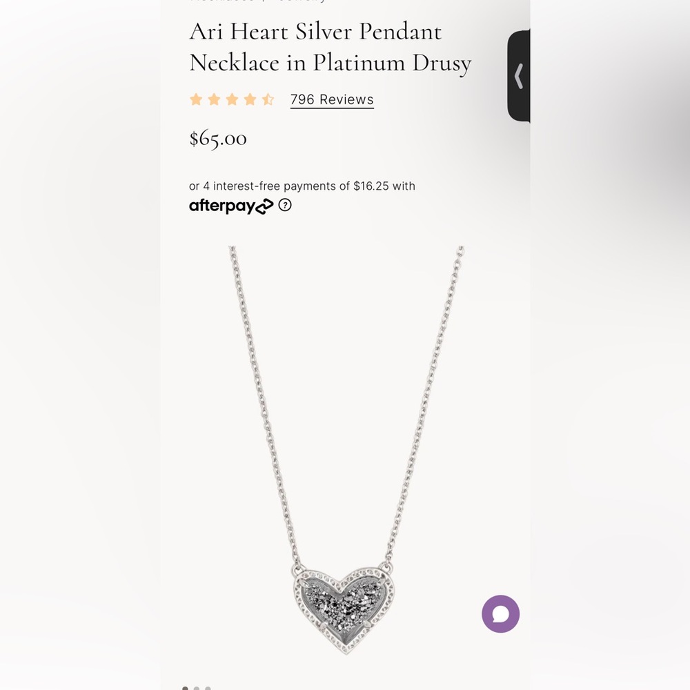 Ari Heart Silver Pendant Necklace in Platinum Drusy